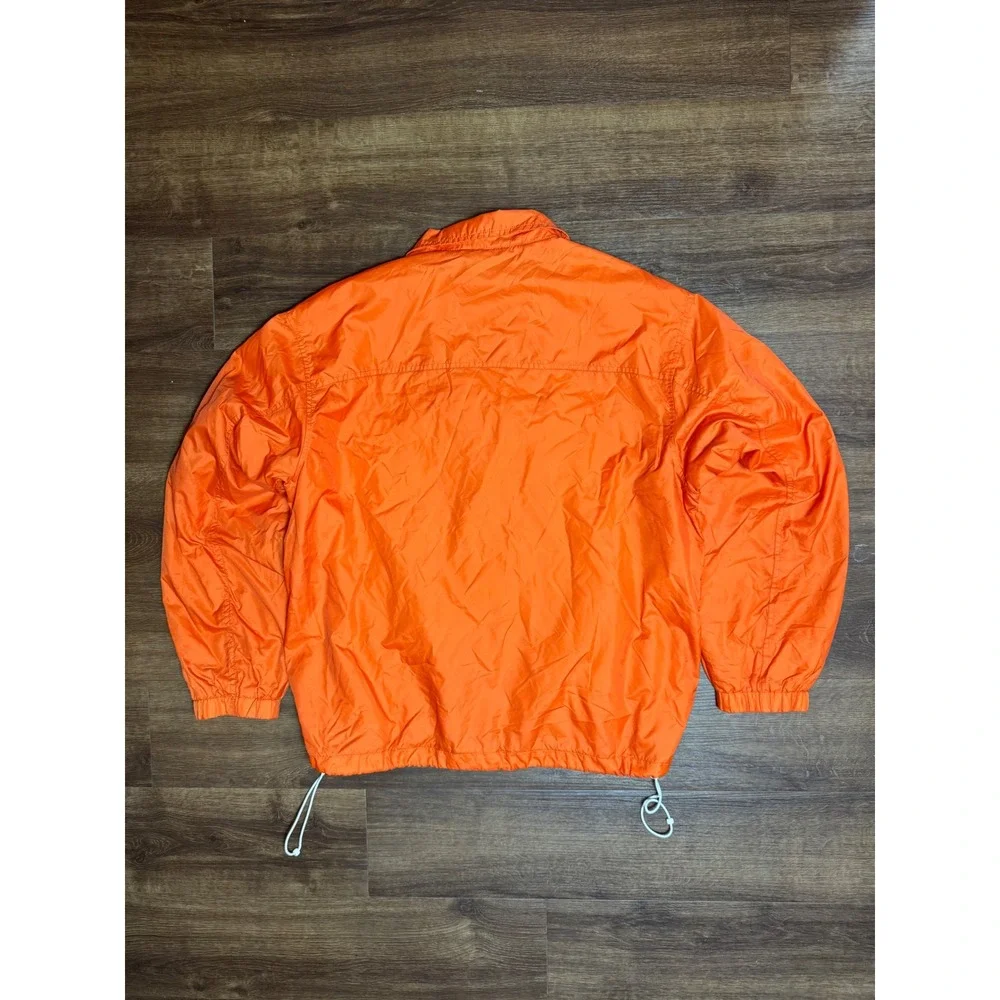 Vintage Old Navy Mens Orange Swishy Windbreaker Jacket Navy Stripe Size M